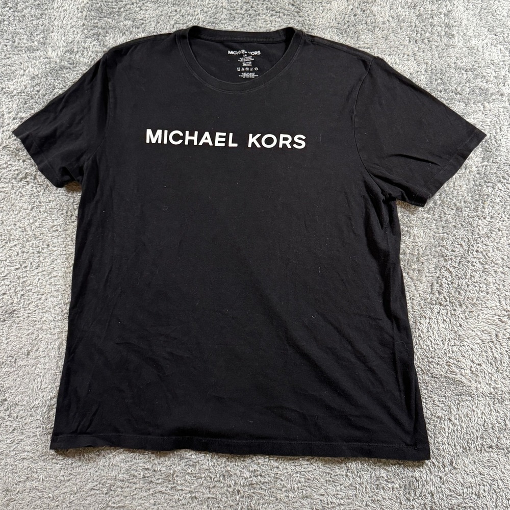 Michael Kors Mens T-Shirt Size Large Black Short Sleeve Graphic Logo Cotton Tee